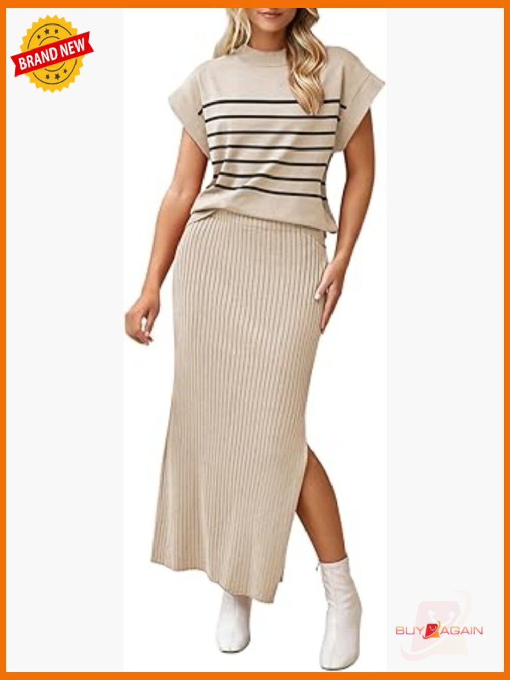 Women's 2 Piece Knit Outfit Set Bodycon Maxi Skirt Short Sleeve Top